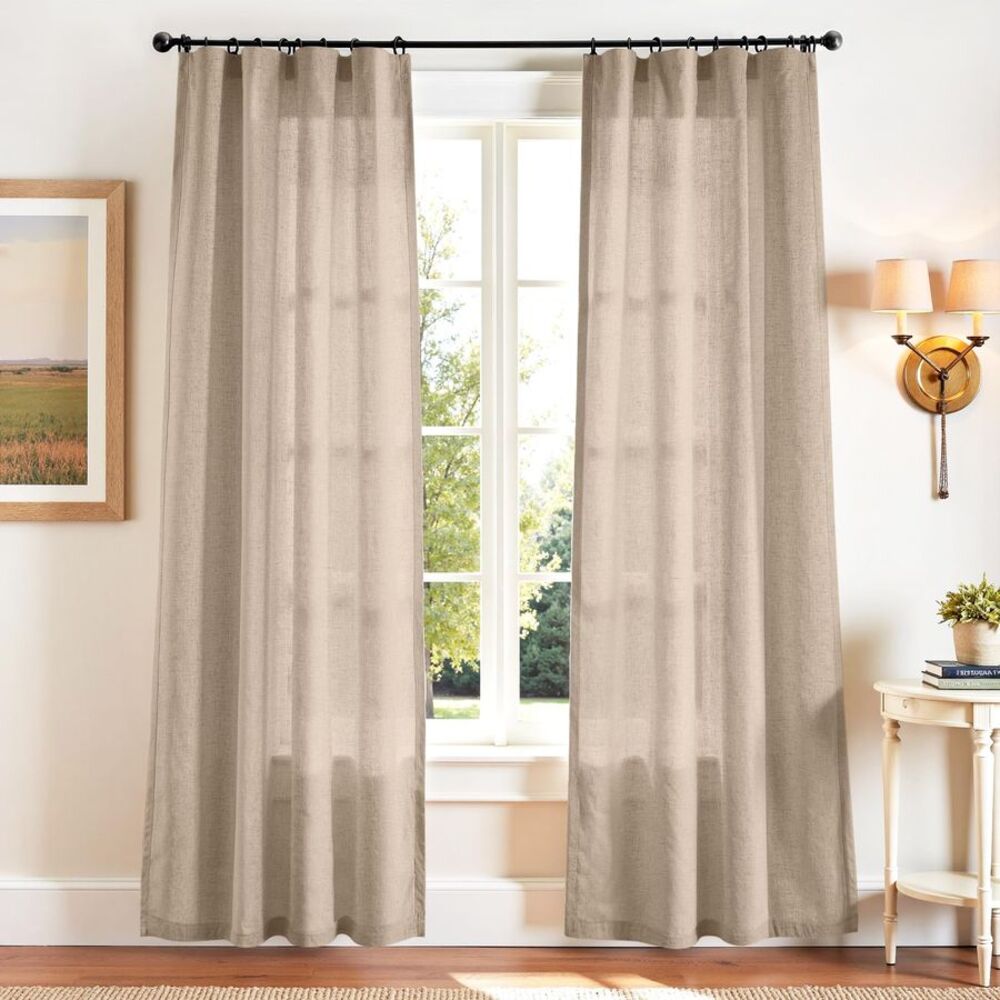 Taupe Linen Blend Curtains 90" x 50" 2 Panels Farmhouse  Rod Pocket  & Back Tab
